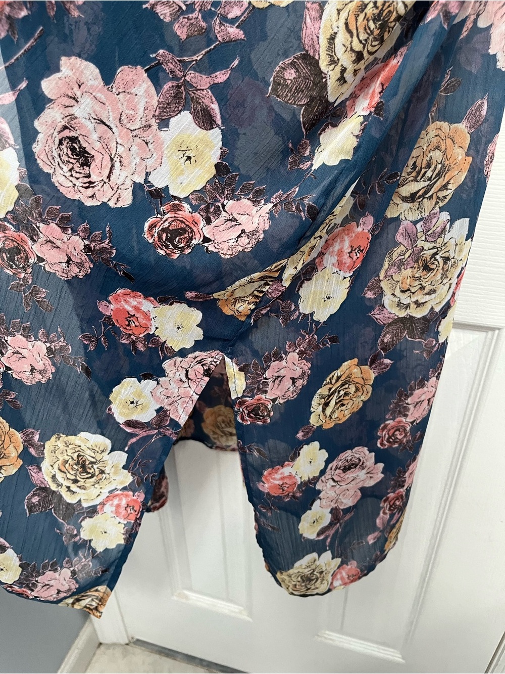 Floral Kimono Duster Blue Sheer Open Front Cover Band of Gypsies XS/S oversized - Picture 11 of 16